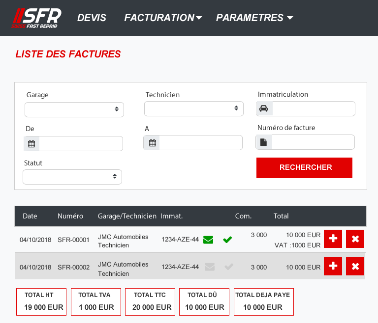 liste des factures